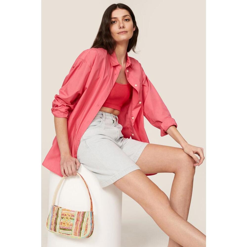 Kooreloo Rainbow Raffia Shoulder Bag with Hardware Scratches and Leather Peeling